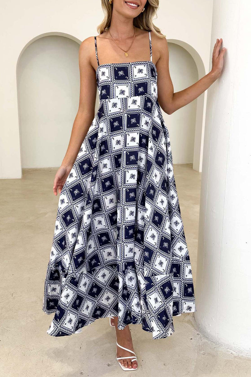 Sexy Geometric Print Backless Sling Dresses