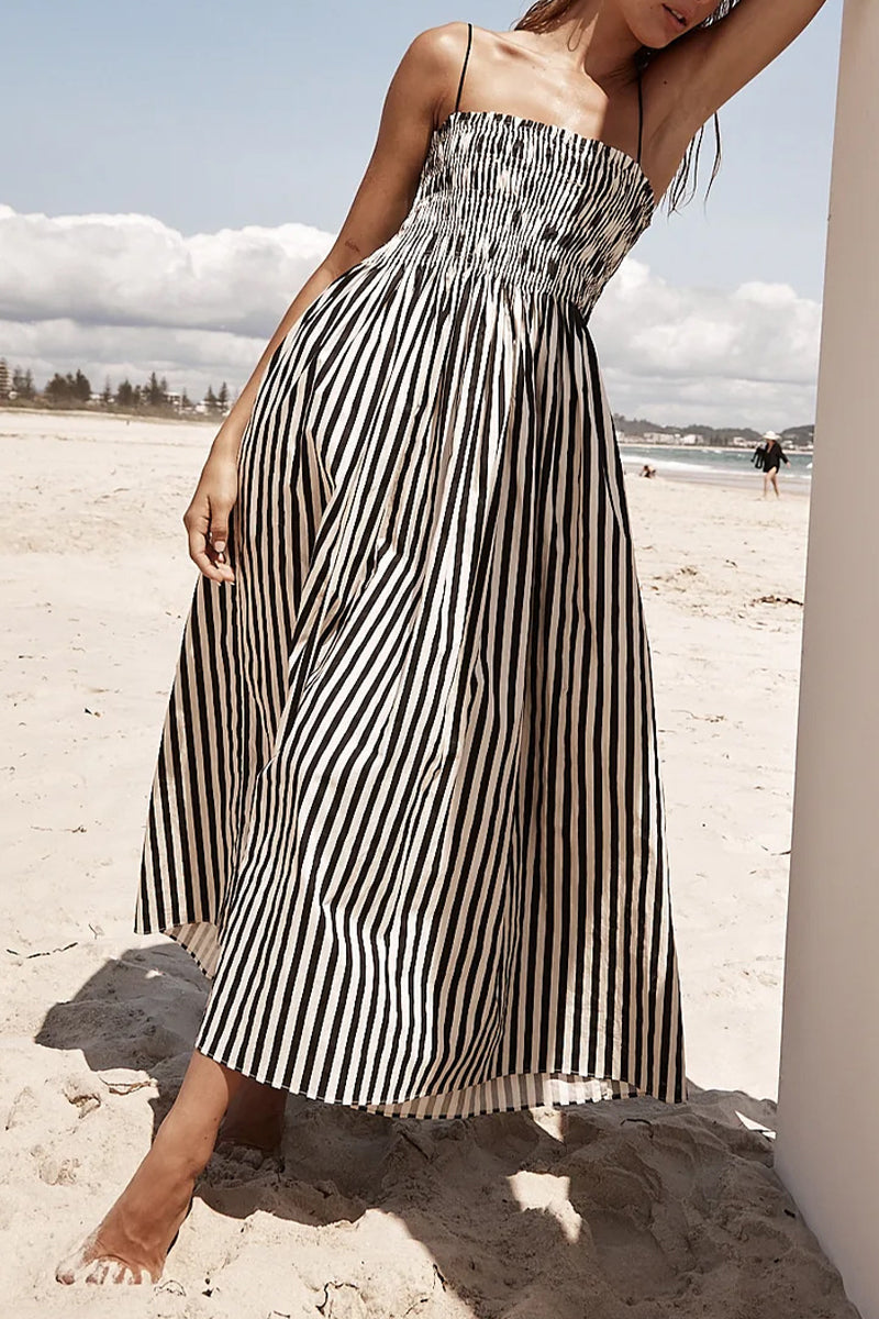 Casual Striped Pocket Fold Sling Dresses