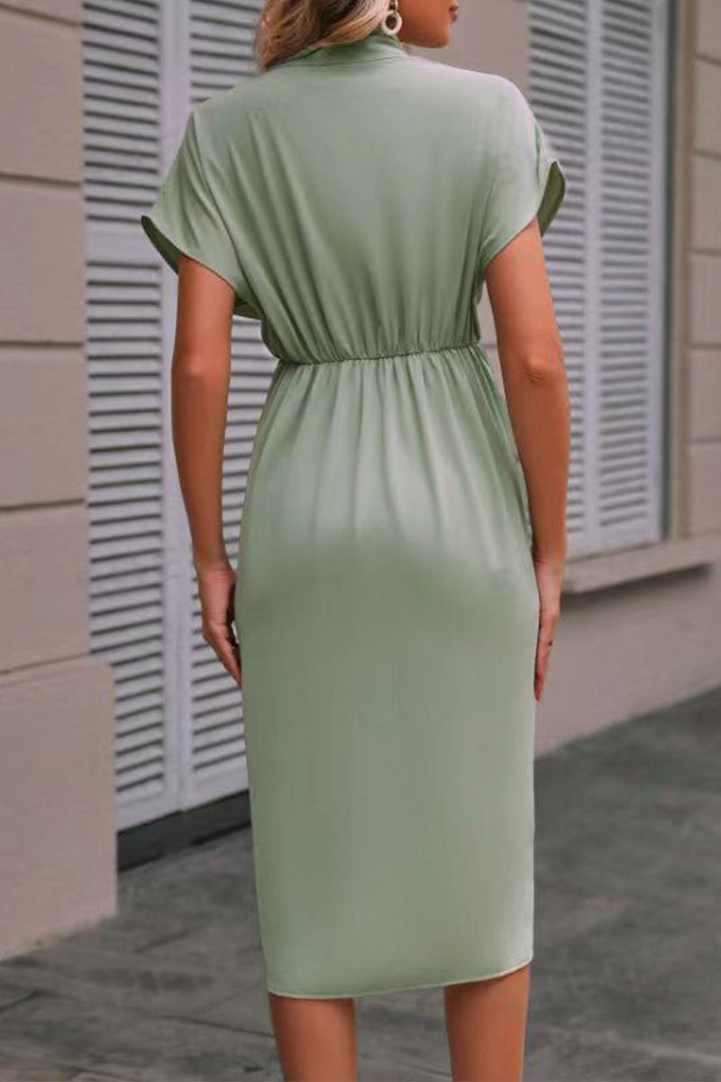 Elegant Solid Fold V Neck A Line Dresses