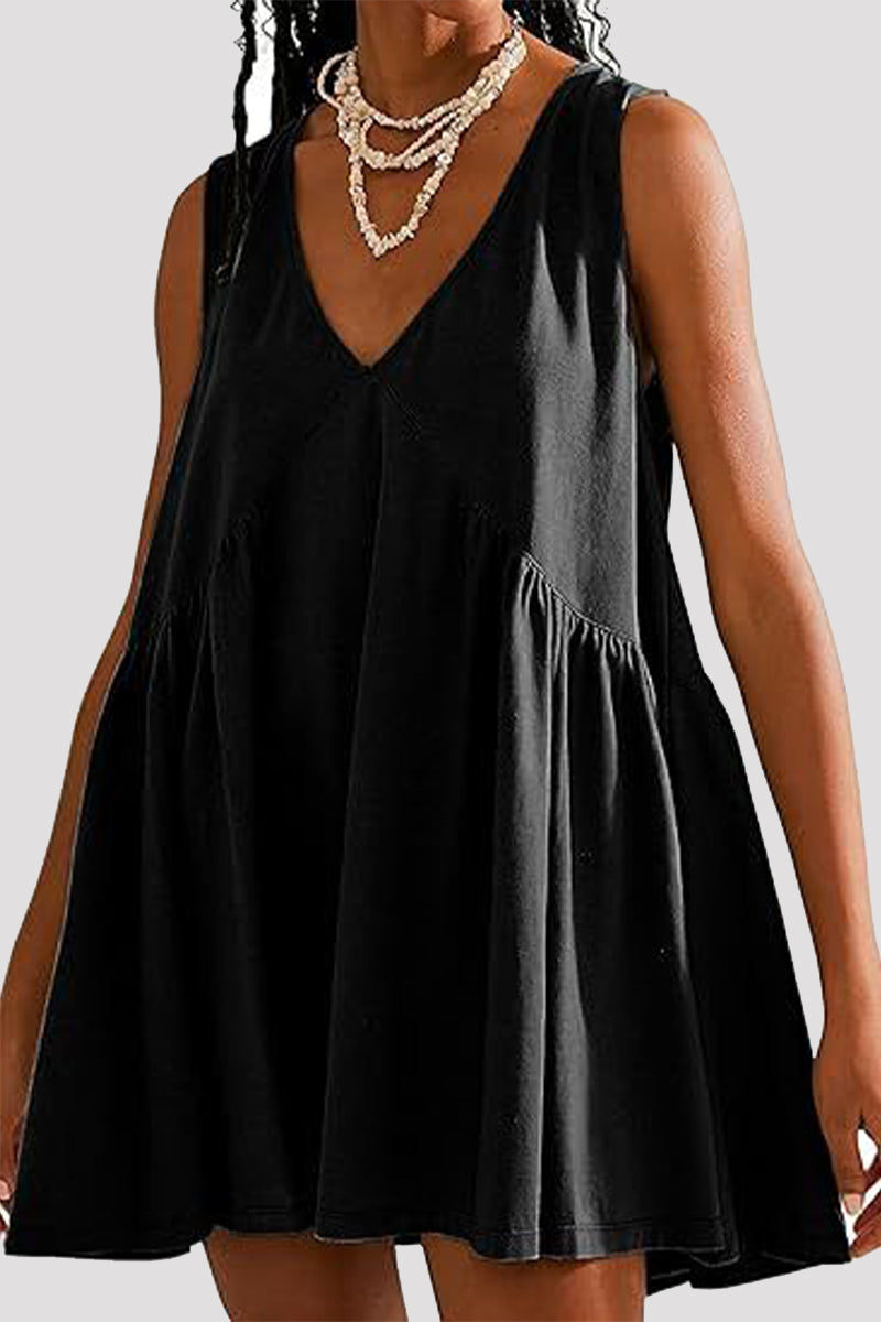 Casual Simplicity Solid Pocket V Neck Sleeveless Dresses