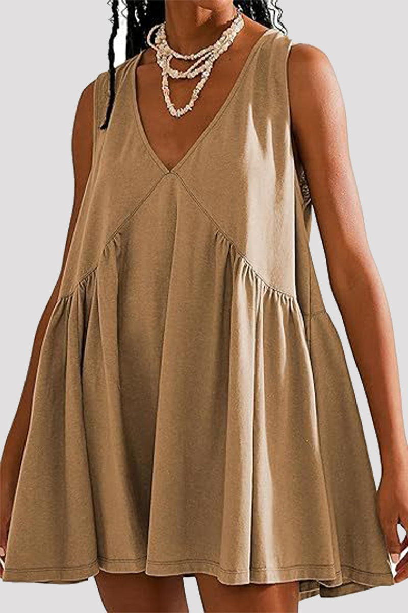 Casual Simplicity Solid Pocket V Neck Sleeveless Dresses