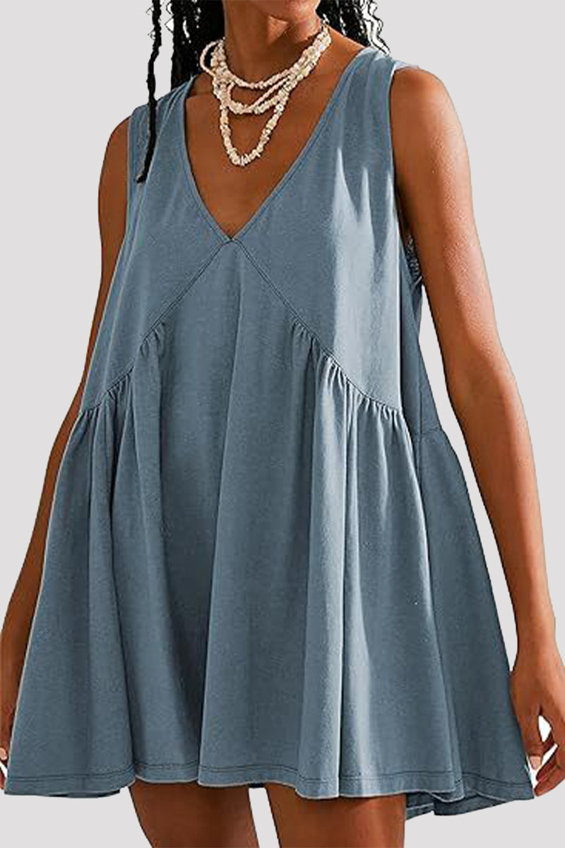 Casual Simplicity Solid Pocket V Neck Sleeveless Dresses