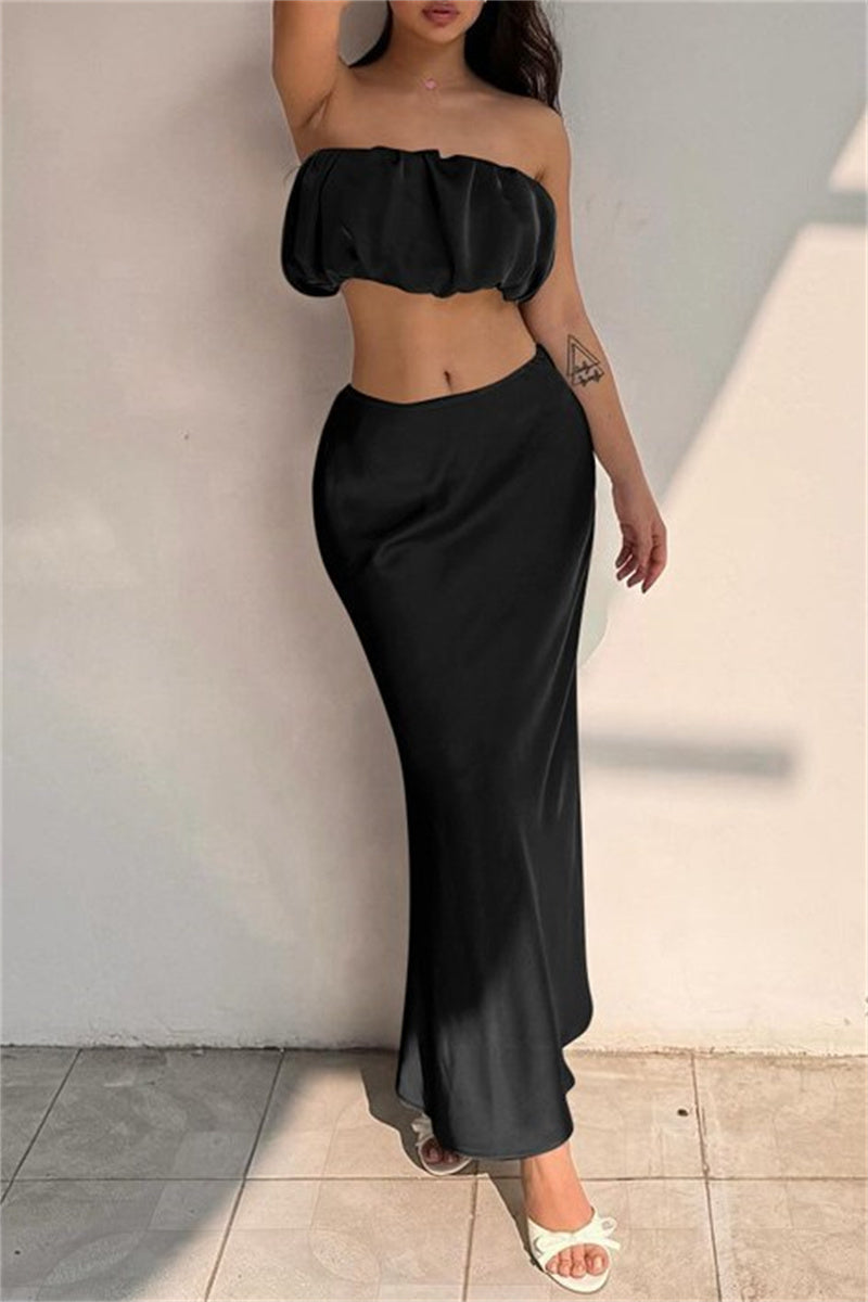 Sexy Solid Backless Strapless Sleeveless Two Pieces