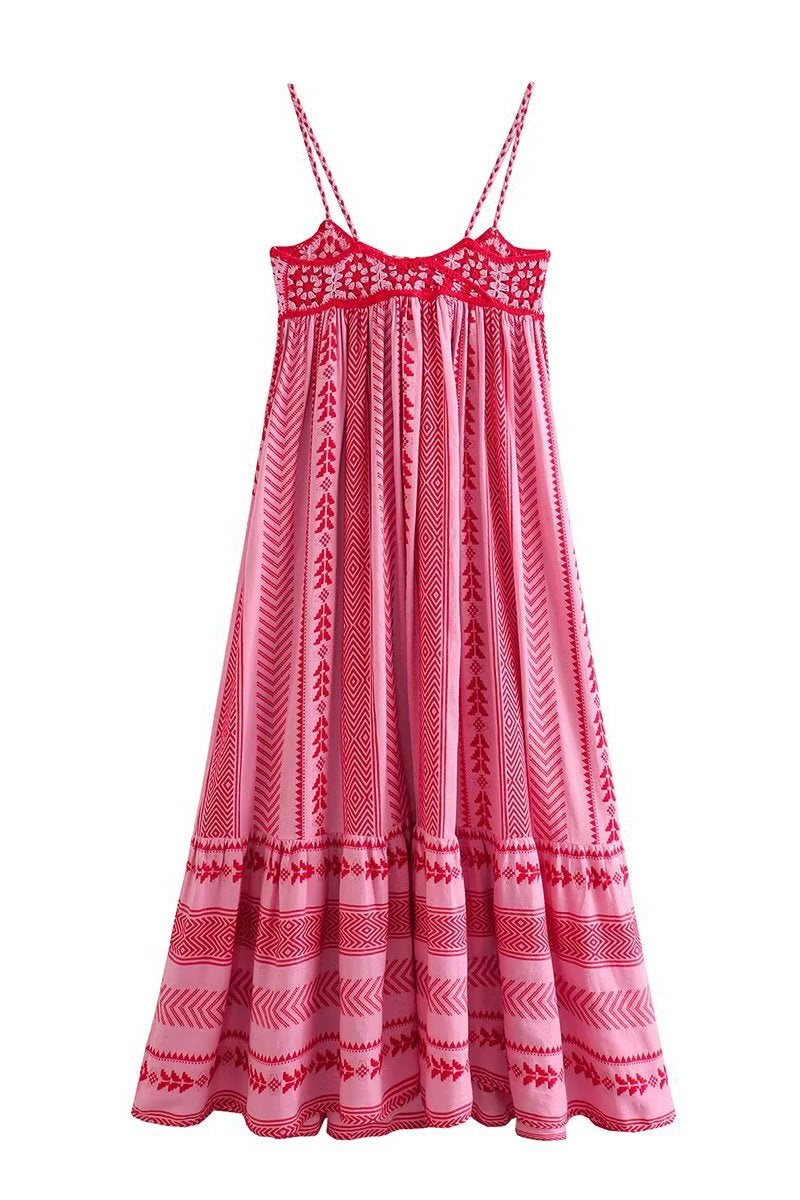 Sexy Vacation Geometric Hook Flower Tassel Embroidered Three-dimensional Pattern Sling Dresses(No Belt)