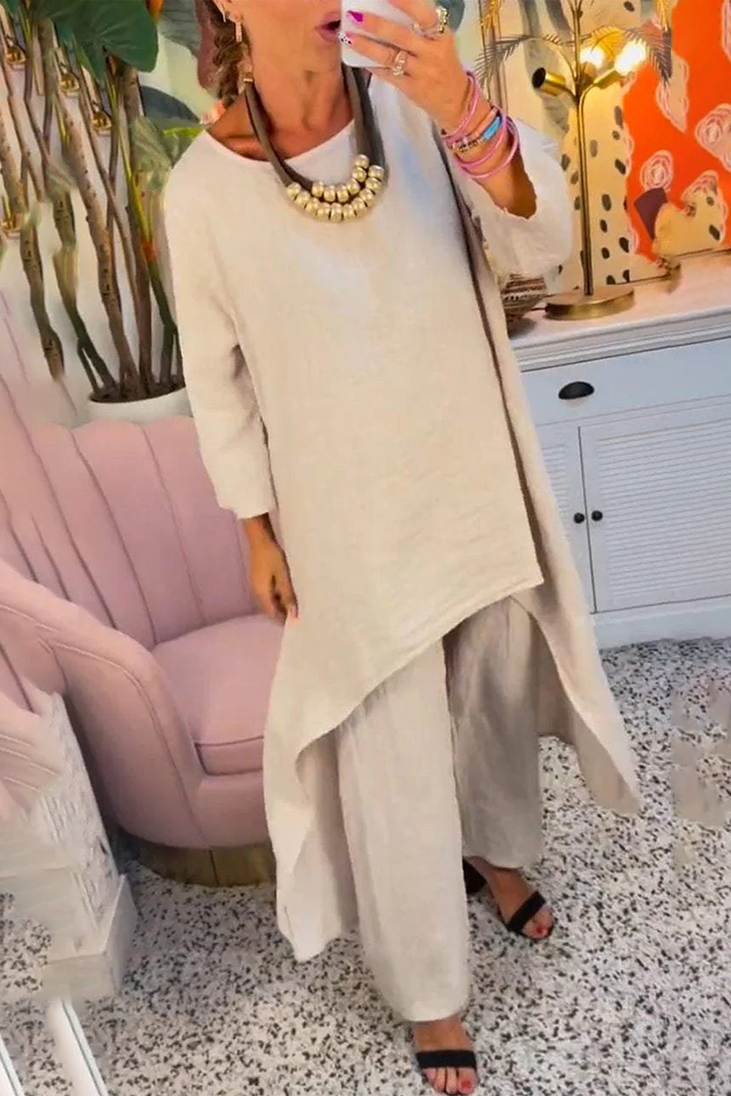 Casual Daily Solid Color Irregular O Neck Long Sleeve Two Pieces