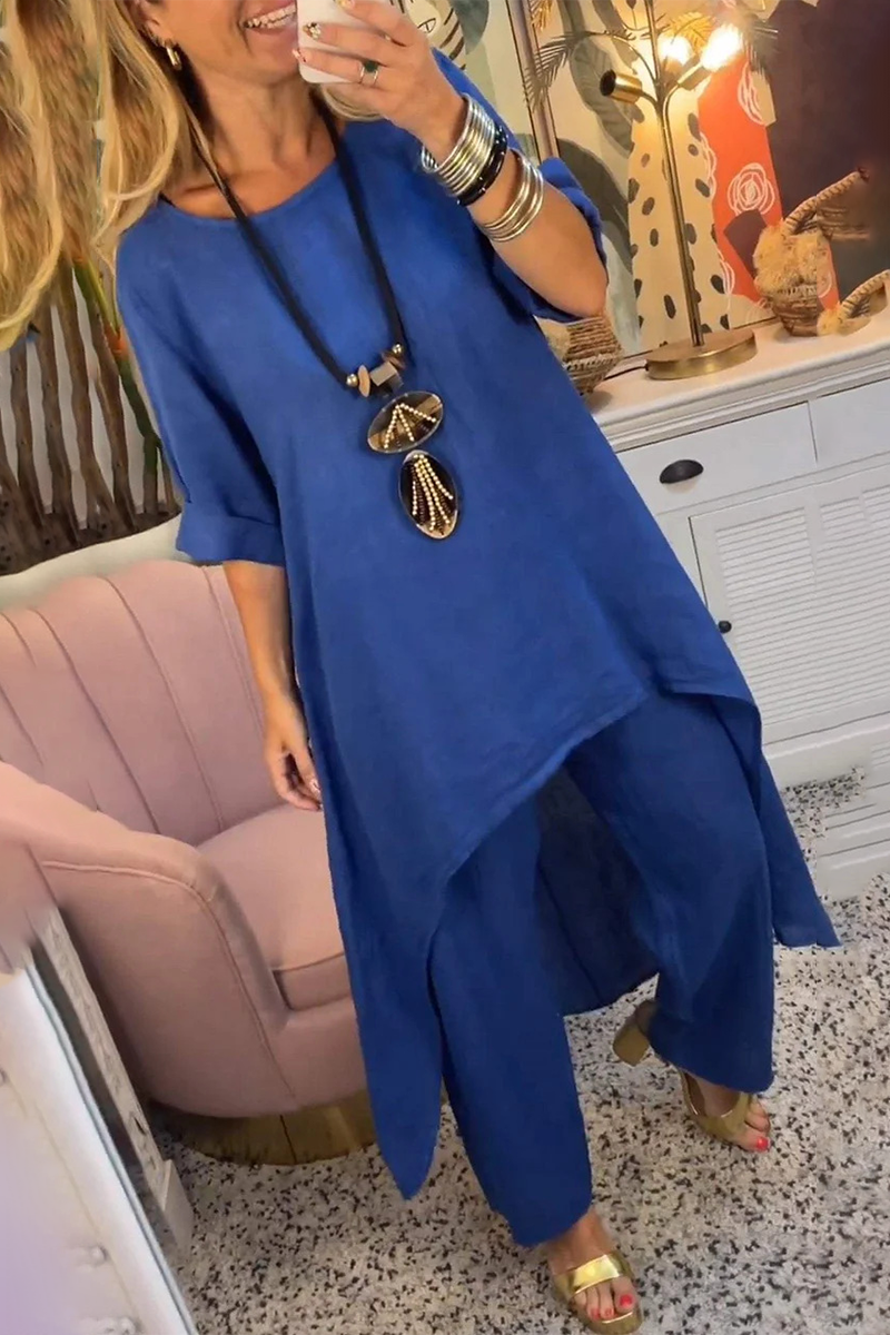 Casual Daily Solid Color Irregular O Neck Long Sleeve Two Pieces