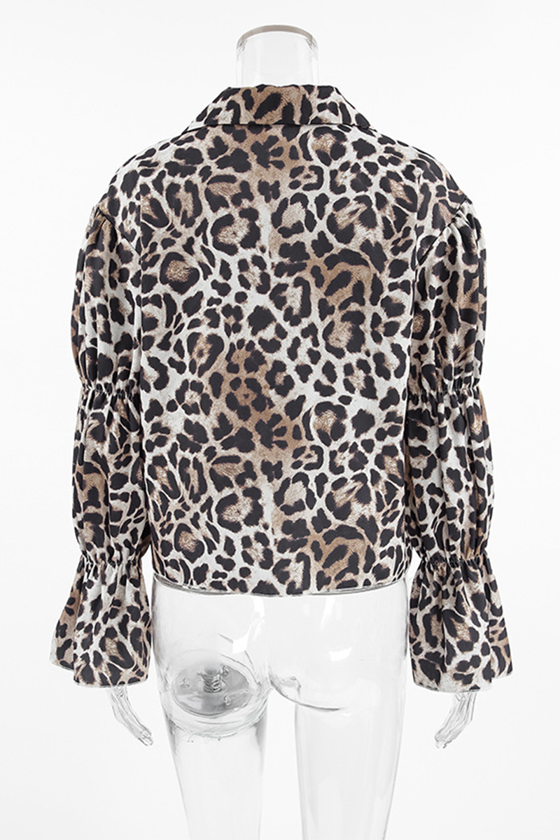 Casual Street Leopard Print Lace Up Turndown Collar Blouses