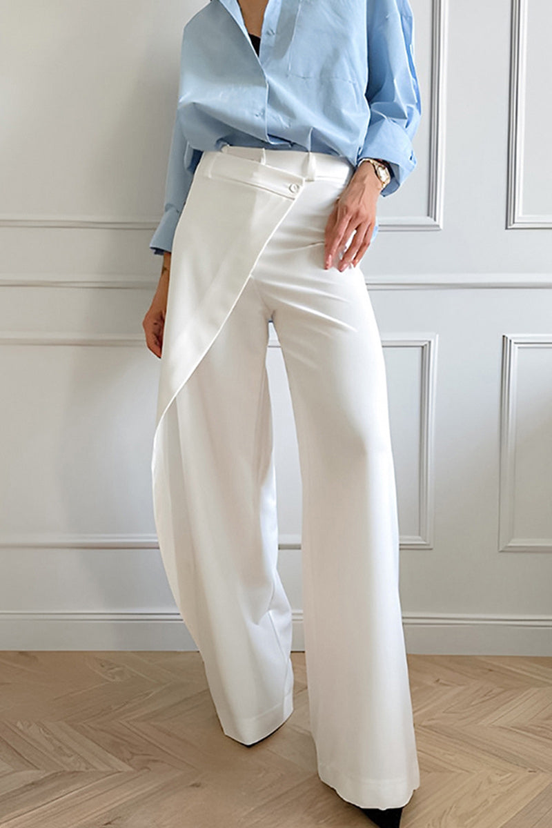 Casual Daily Buttons Irregular High Waist Wide Leg Bottoms