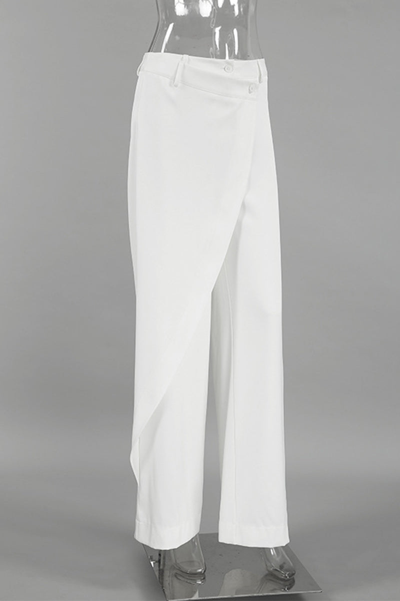 Casual Daily Buttons Irregular High Waist Wide Leg Bottoms