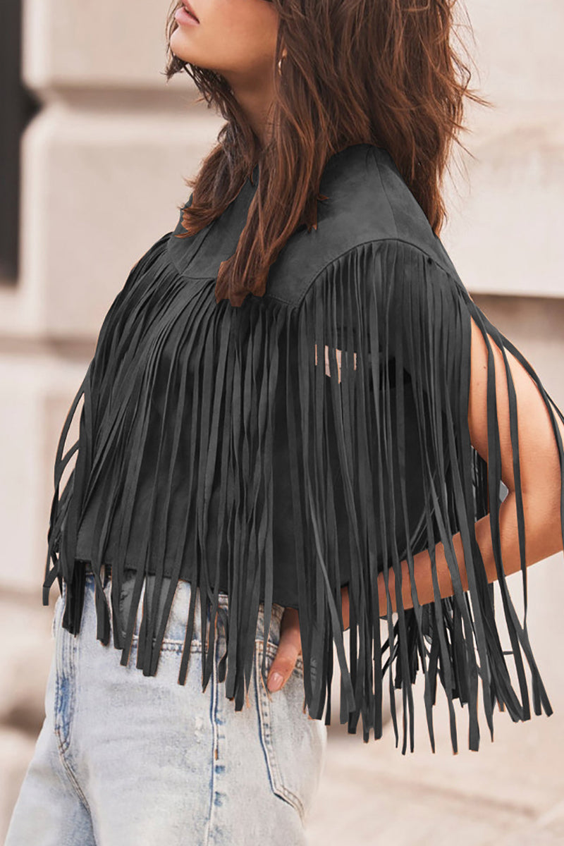 Casual Street Solid Color Fringed Trim O Neck Waistcoats