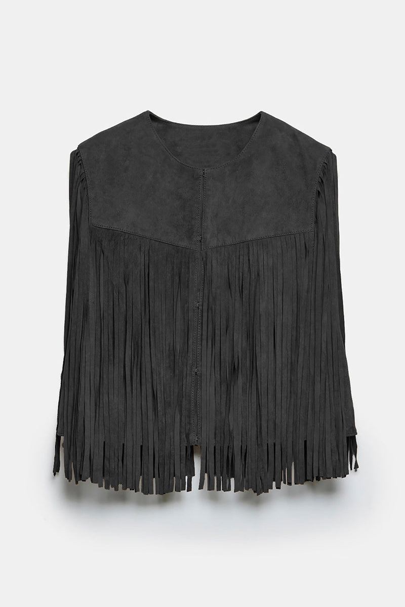 Casual Street Solid Color Fringed Trim O Neck Waistcoats