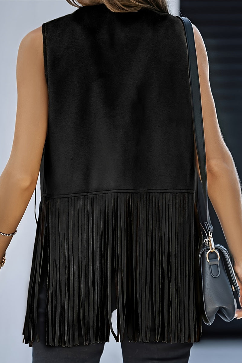 Casual Solid Color Fringed Trim V Neck Tops