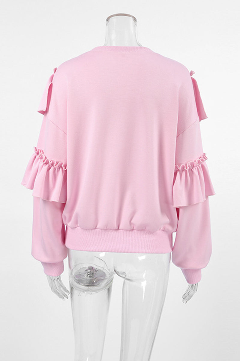 Casual Daily Solid Color Ruffle O Neck Hoodies