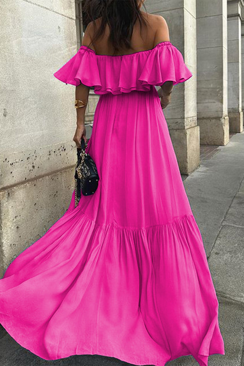 Sexy Ruffle Ruched Off Shoulder Long Dresses(3 Colors)