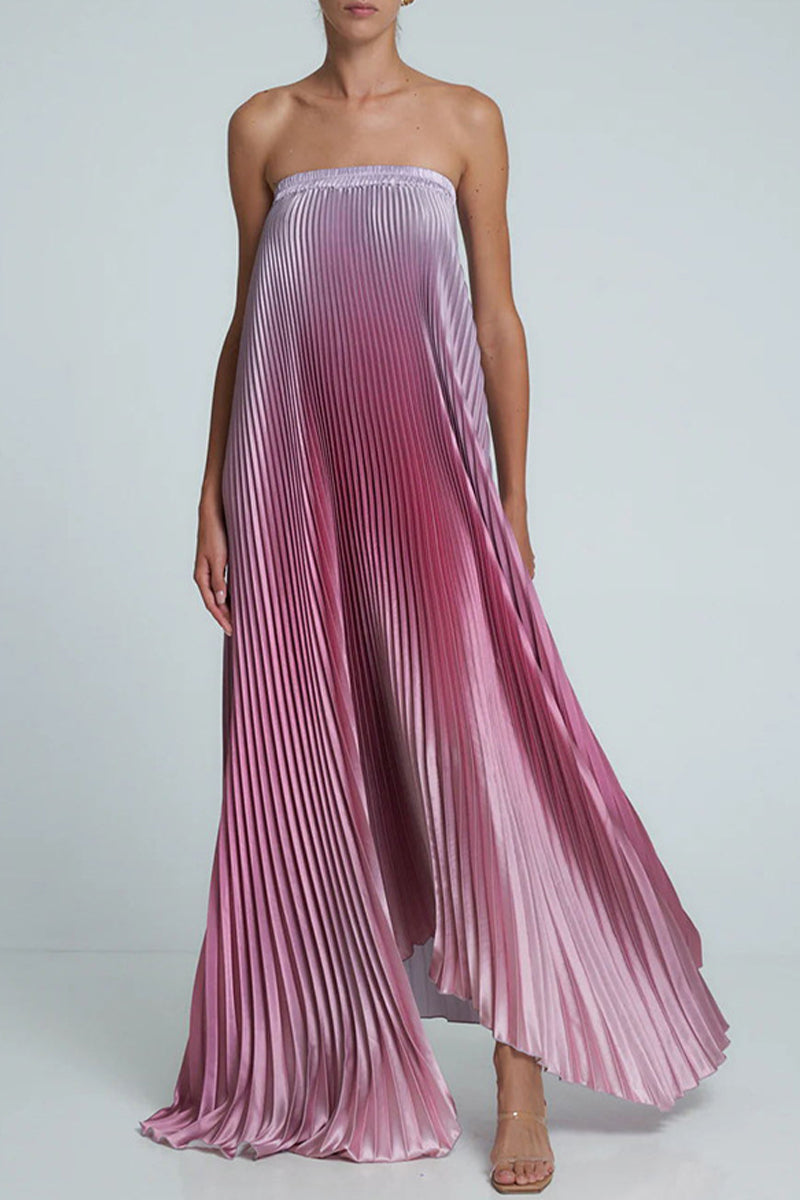 Sexy Gradient Color Pleated Contrast Strapless Strapless Dresses