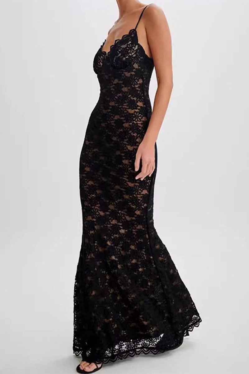 Sexy Lace See-Through V Neck Sling Dresses