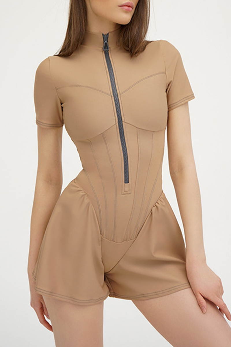 Sexy Zipper Mandarin Collar Regular Rompers(3 Colors)