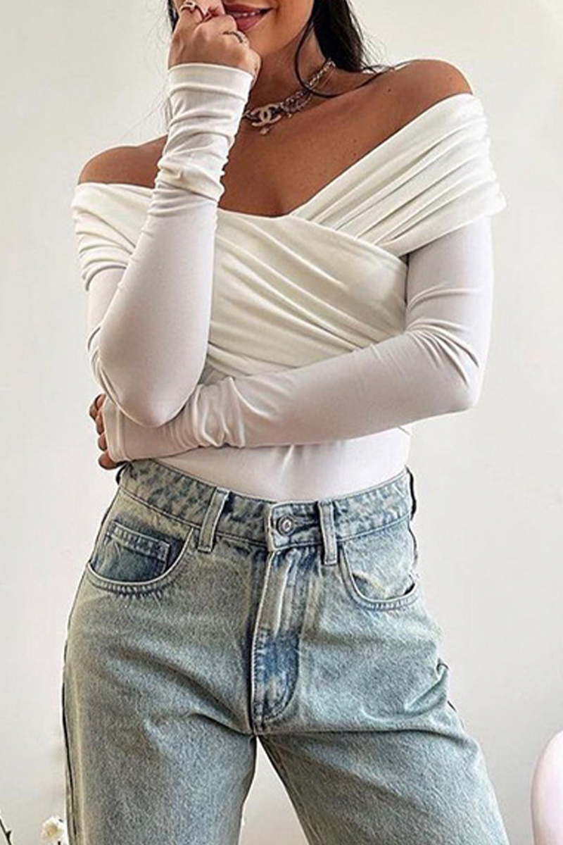 Sexy Solid Color Ruched Off Shoulder Tops