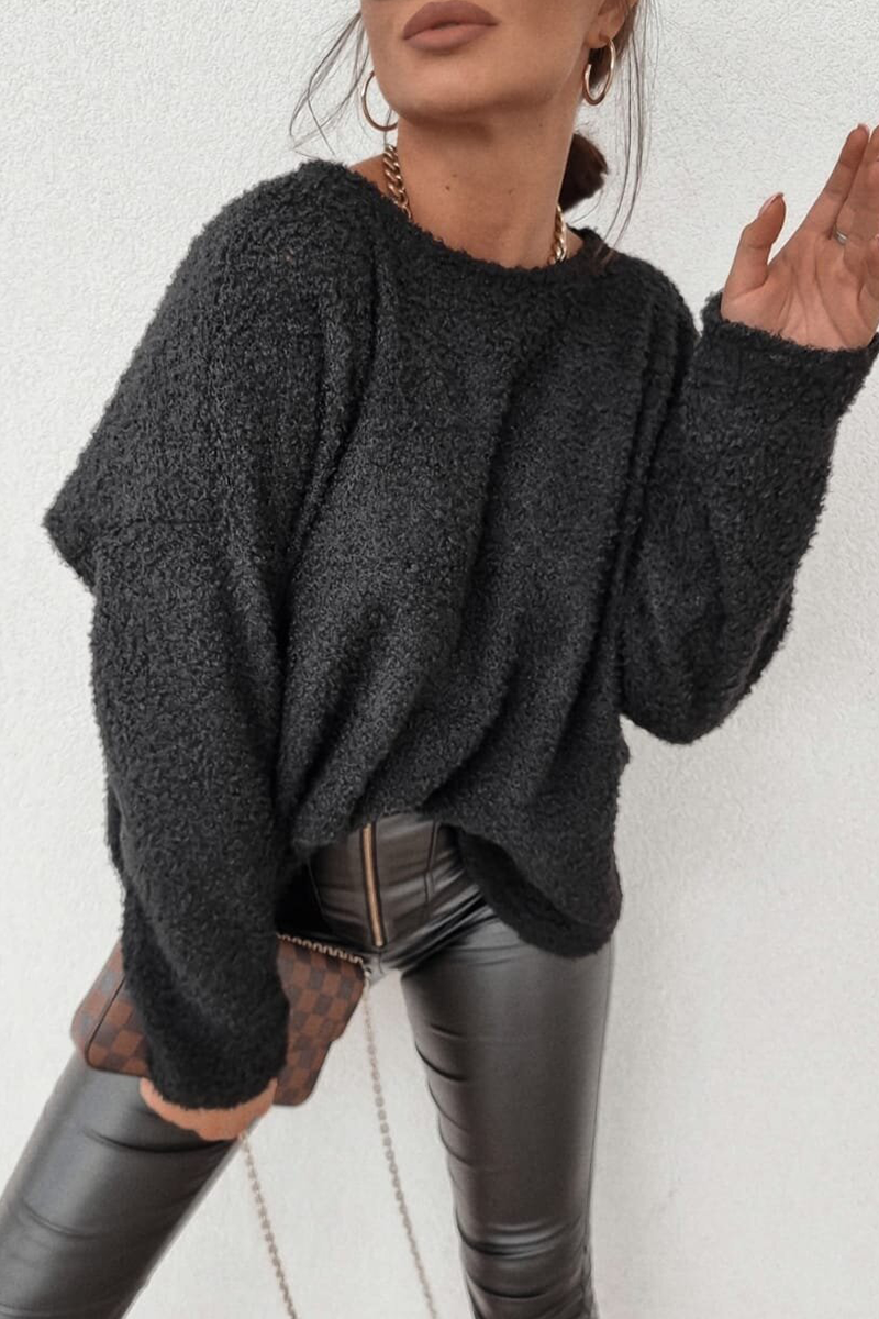 Casual Daily Solid Color Fluffy O Neck Sweaters(3 Colors)