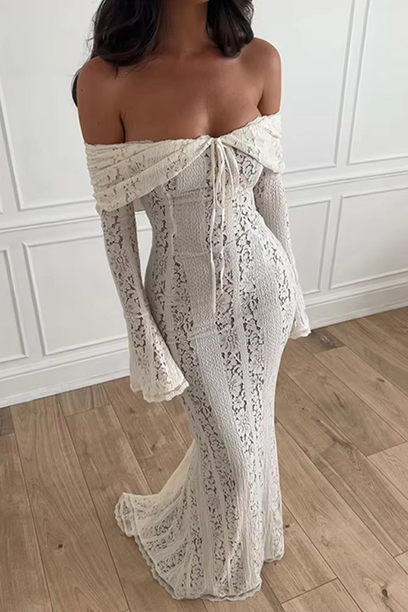 Sexy Lace Hollow Out Off Shoulder Lace Dress Dresses