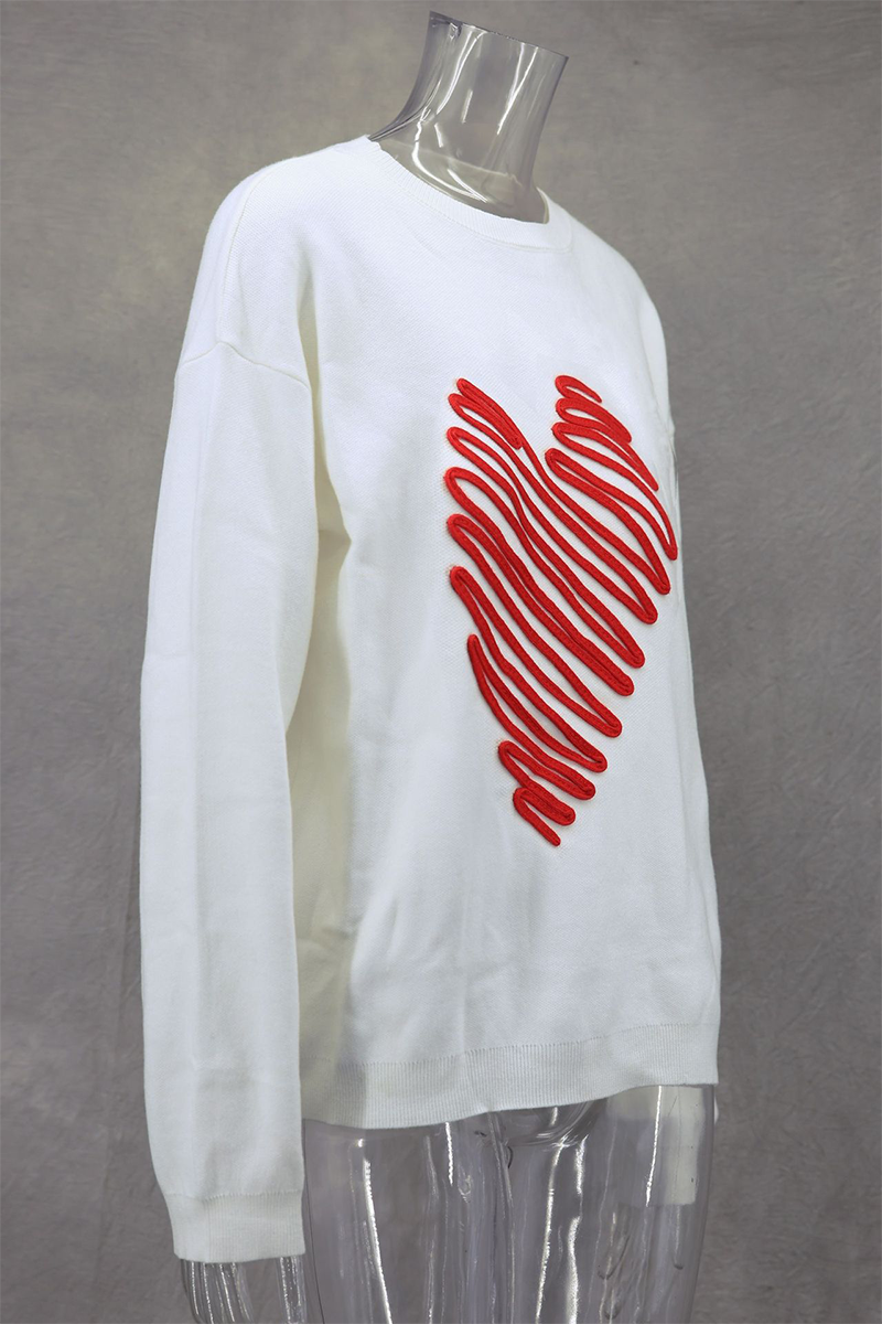 Casual Heart Shaped Patchwork Contrast O Neck Sweaters