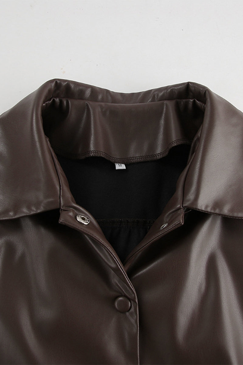 Solid Color Pocket Buttons Turndown Collar Outerwear