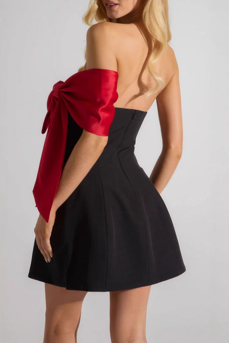 Sexy Bow Patchwork Contrast Off Shoulder Evening Dresses