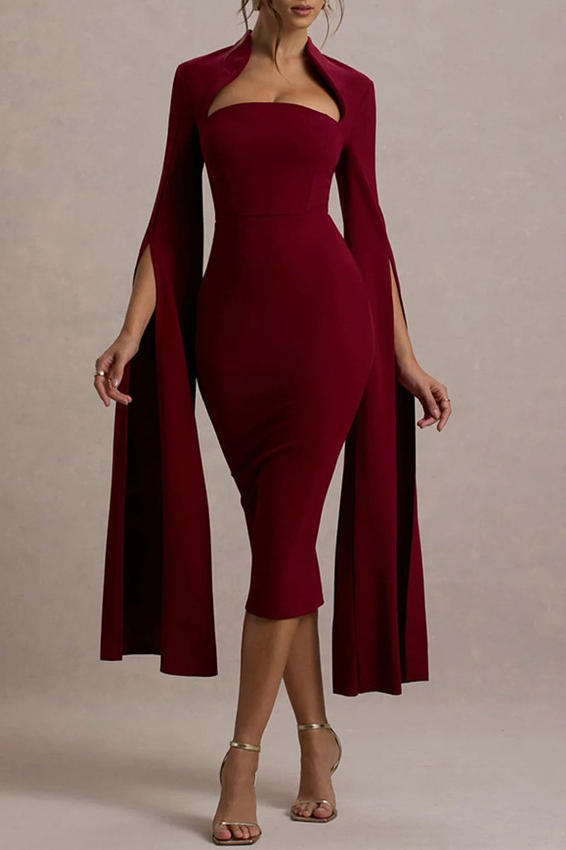 Sexy Elegant Slit Zipper Half A Turtleneck Wrapped Skirt Dresses