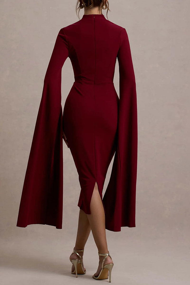 Sexy Elegant Slit Zipper Half A Turtleneck Wrapped Skirt Dresses