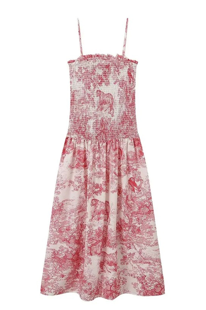 Sexy Floral Print Contrast Square Neck Sling Dresses