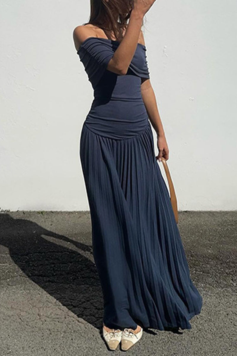 Sexy Ruched Off Shoulder Long Dresses