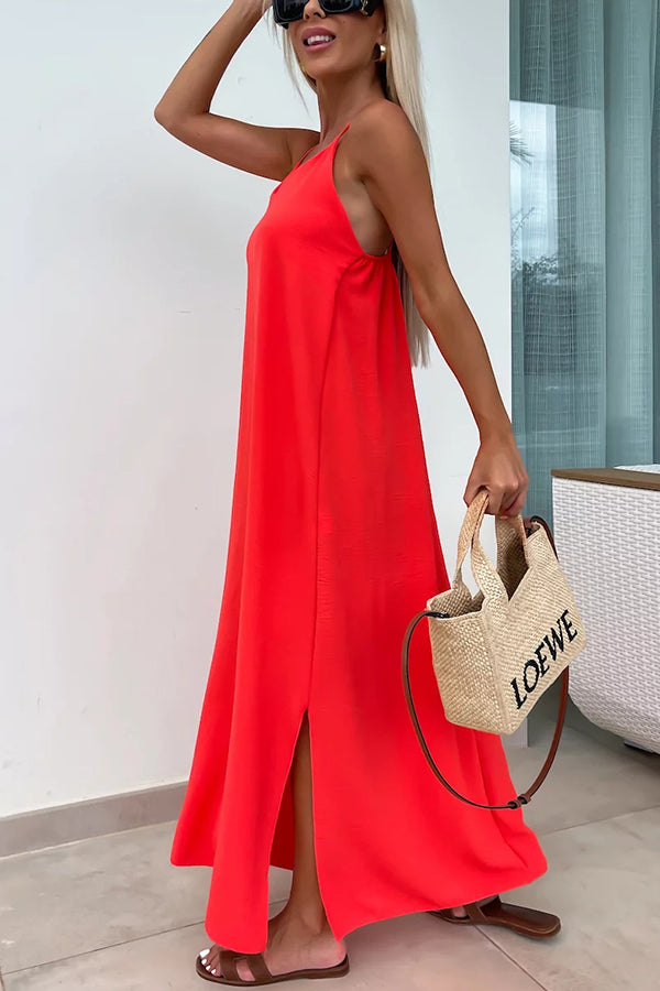 Solid Color Resort Style Spaghetti Strap Backless Maxi Dress