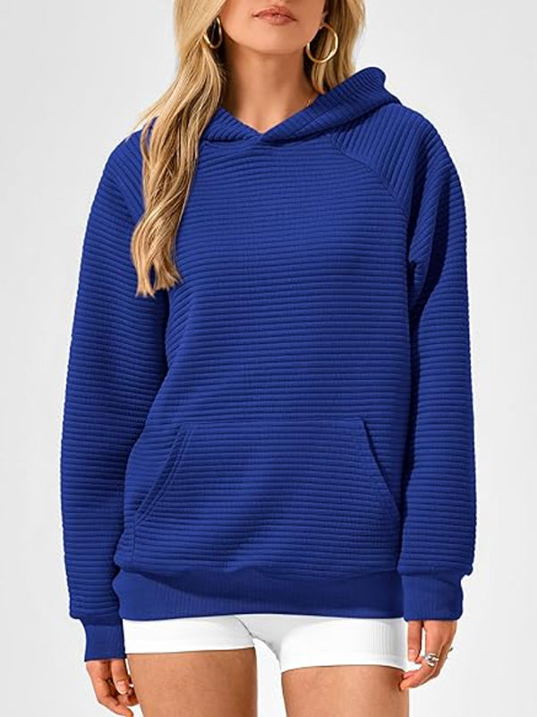 Hooded Long Sleeves Pockets Solid Color Split-Joint Hoodies Tops