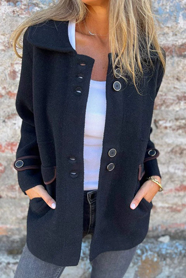 Solid Color Lapel Long Sleeve Button Loose Coat