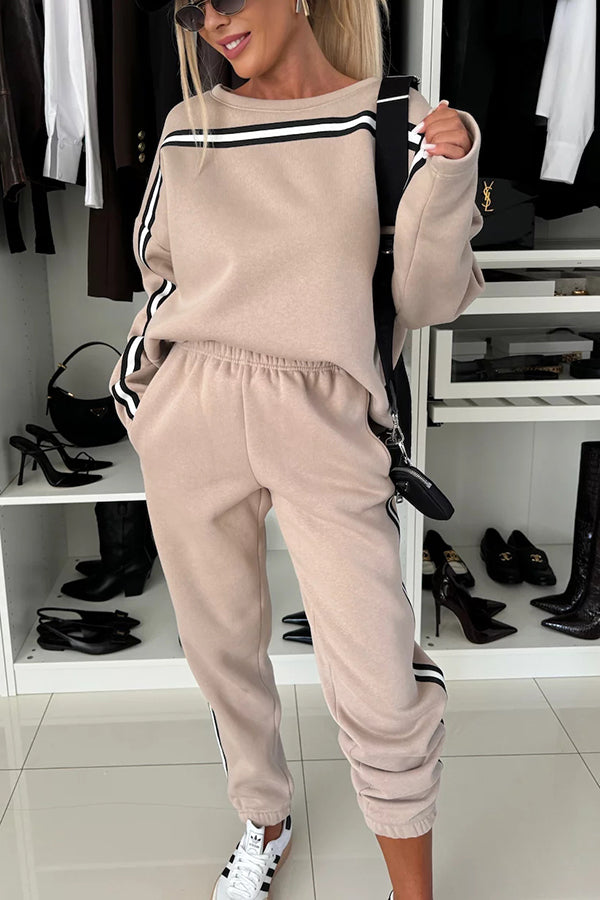 New Trail Striped Sweatshirt and Elastic Waist Pocket Sporty Pants Set