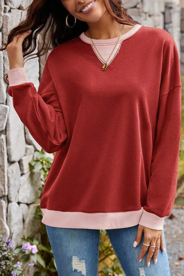 Stylishable Contrasting Color Loose Long-sleeved Relaxed Sweatshirt