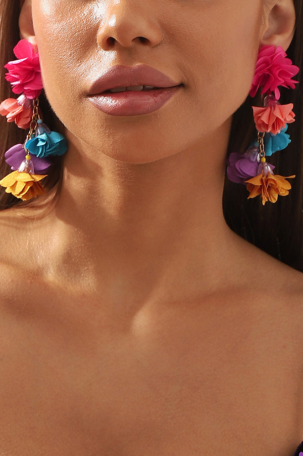 Bohemian Ethnic Style Colorful Flower Tassel Earrings