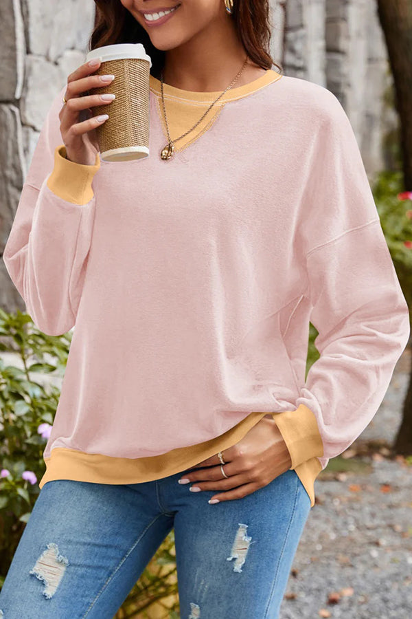 Stylishable Contrasting Color Loose Long-sleeved Relaxed Sweatshirt