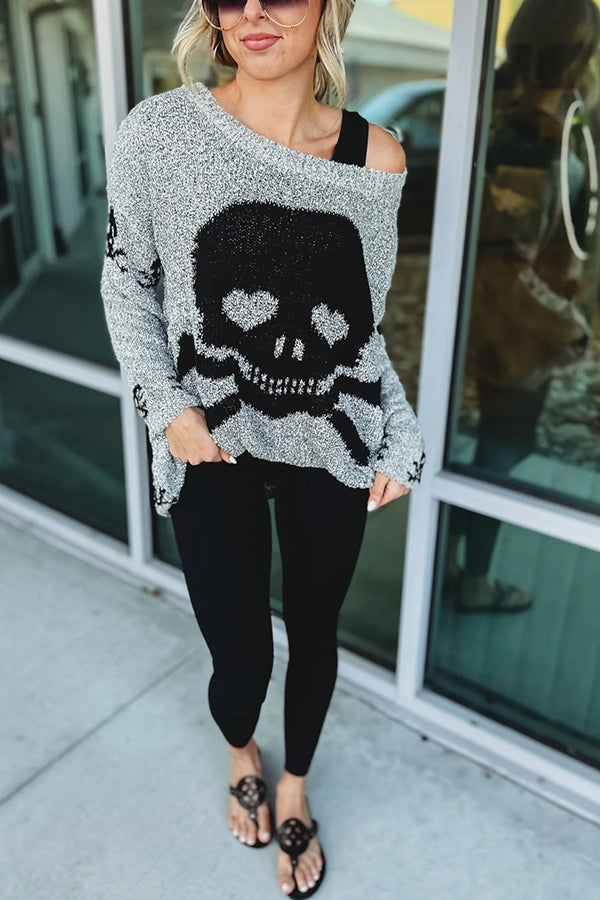 Toxic Ways Knit Skull Pattern Relaxed Sweater