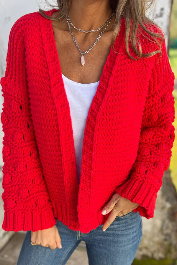 Fashion Knit Solid Color V-neck Long-sleeved Cardigan