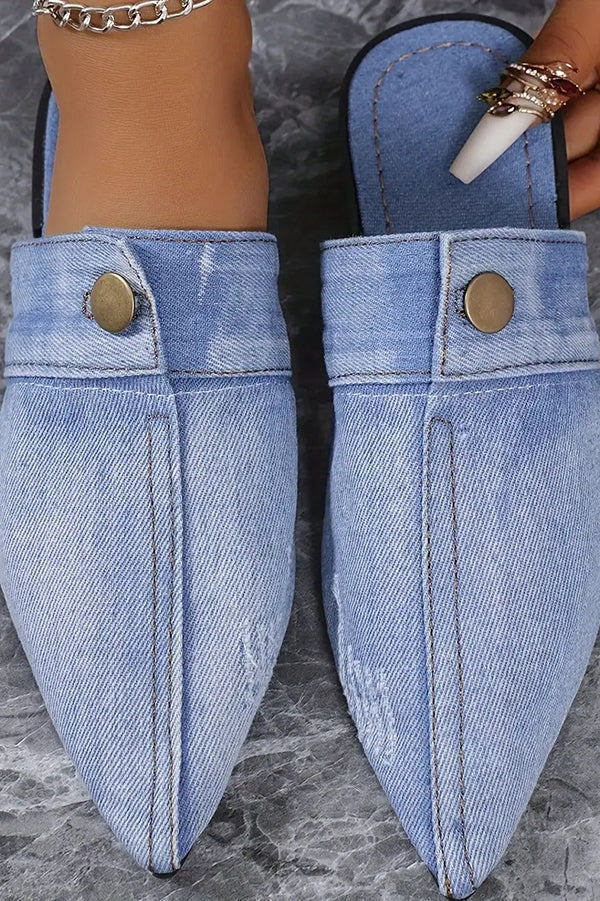 Casual Flat Pointed Toe Denim Slippers