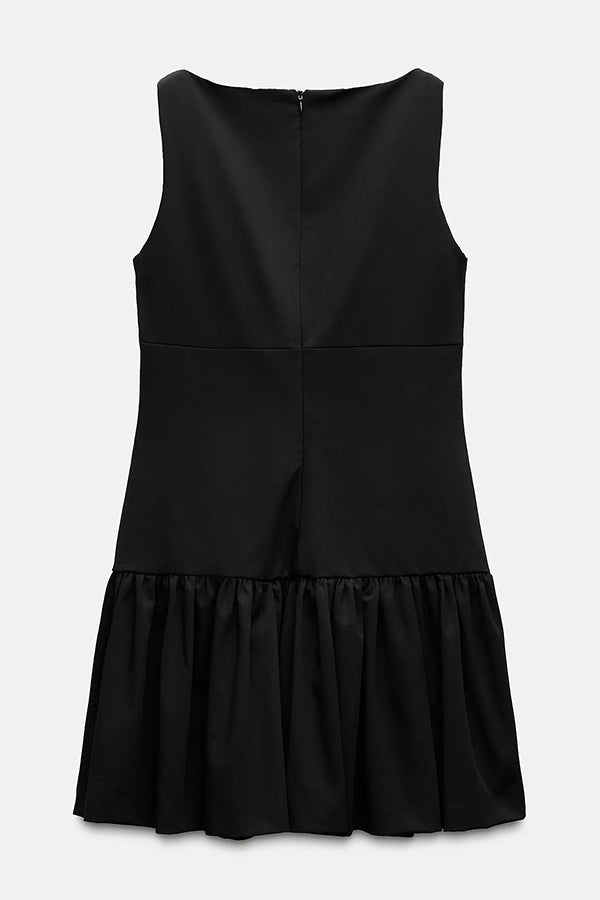 Solid Velvet Bow Embellished Sleeveless Mini Dress