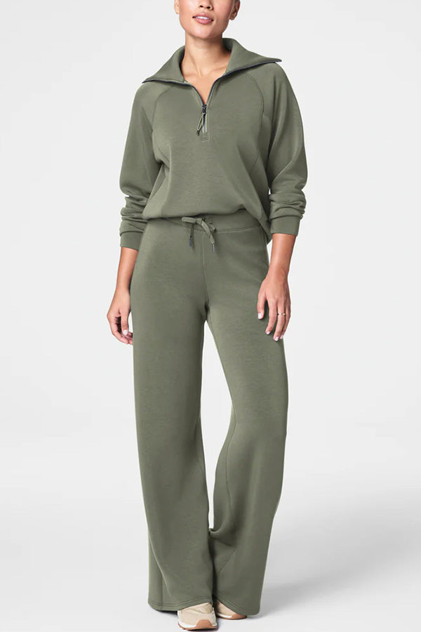 Airy Sleek Half Zip Jacket and High-waisted Elastic Waist Wide Leg Sweatpants Set