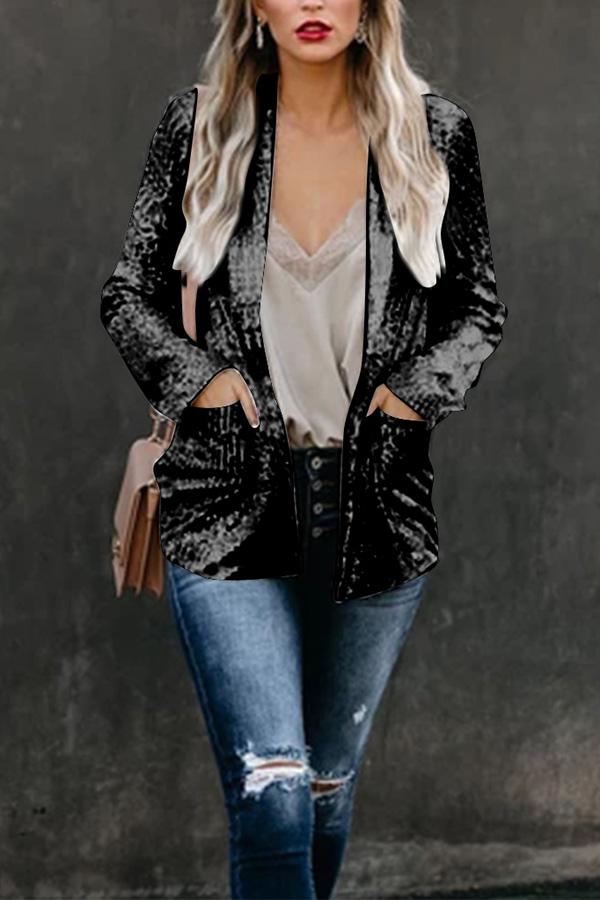 Long Sleeve Sequined Lapel Blazer