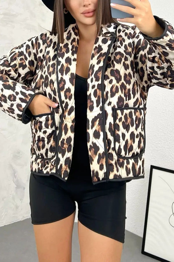 Leopard Print Loose Lapel Pocket Jacket