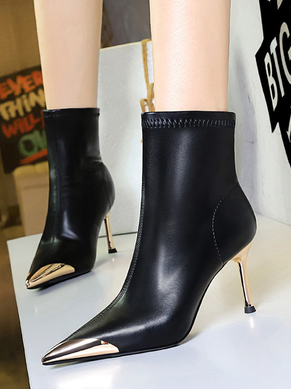 Pointed-Toe Split-Joint Boots Pumps