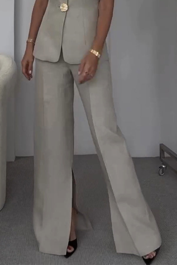 Solid Color Pocket Slit Loose Wide Leg Pants