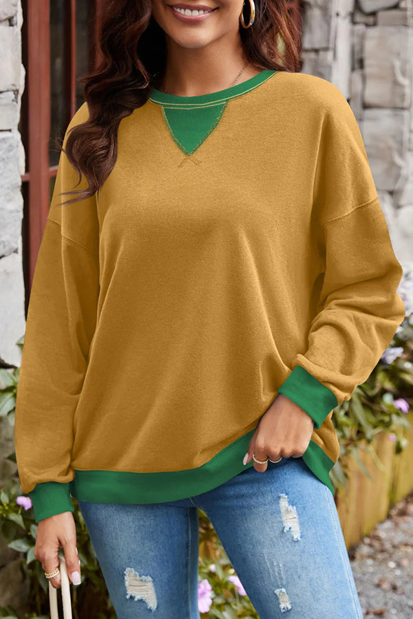 Stylishable Contrasting Color Loose Long-sleeved Relaxed Sweatshirt