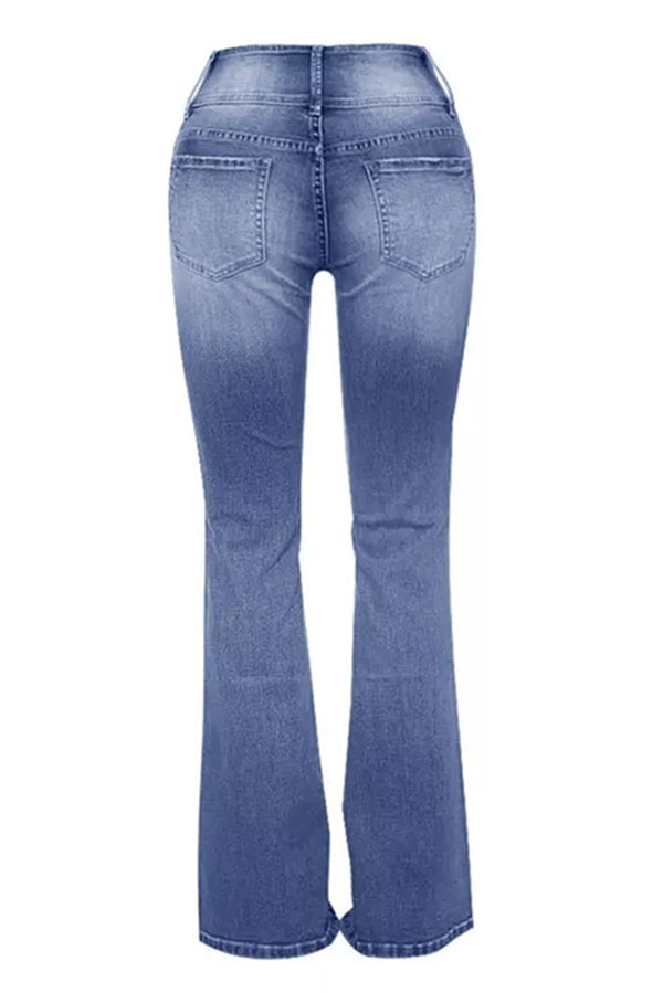 Vintage Side Button Pocket Mid-rise Flared Jeans