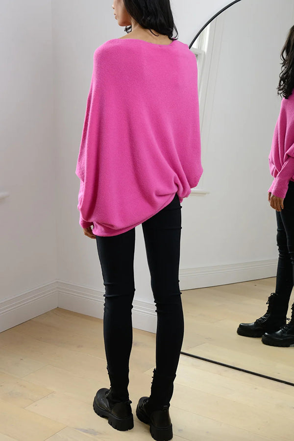 Solid Color Round Neck Long Sleeve Loose Knitted Sweater